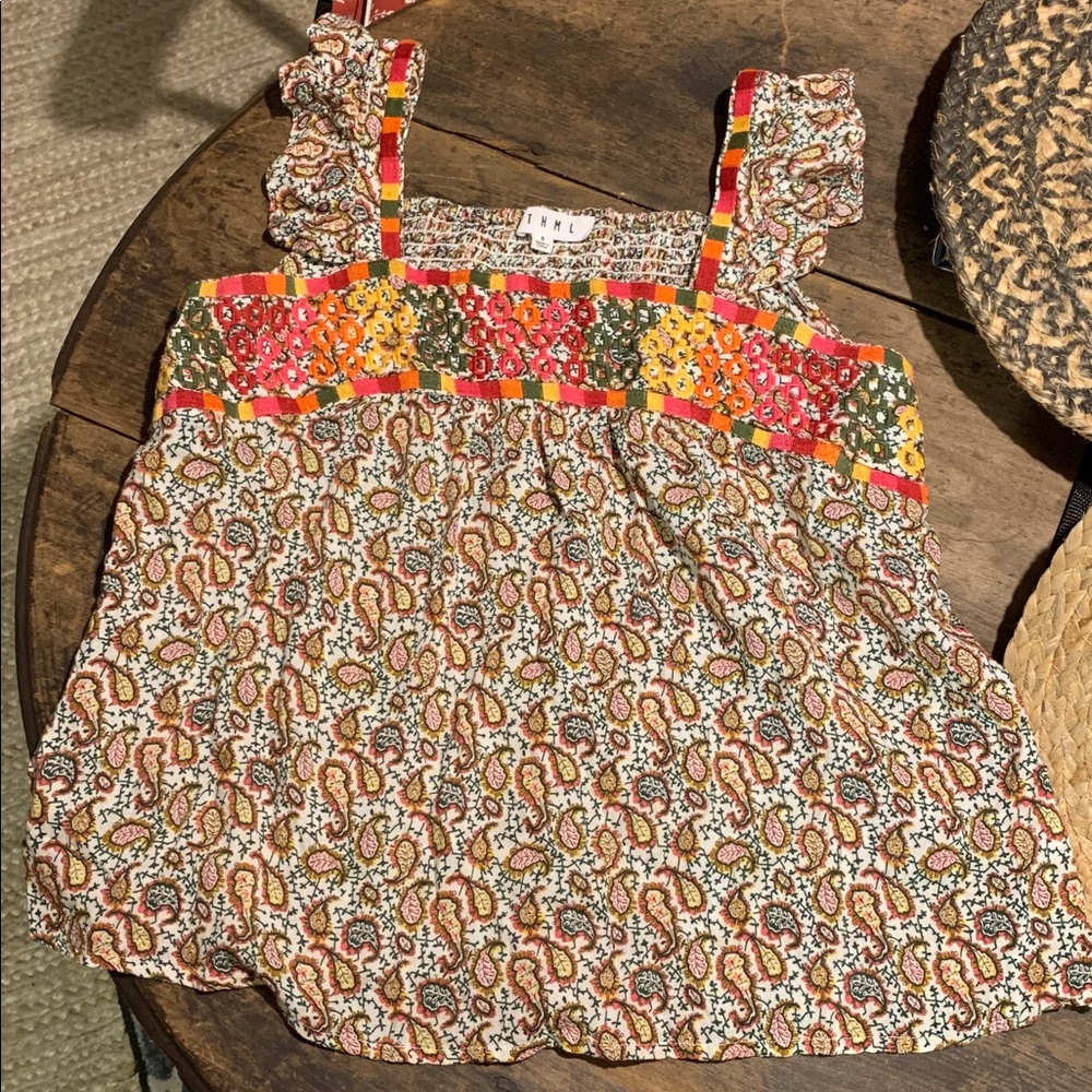 THML Multicolor Paisley Smocked Tank with Ruffle Straps - Picture 3 of 8